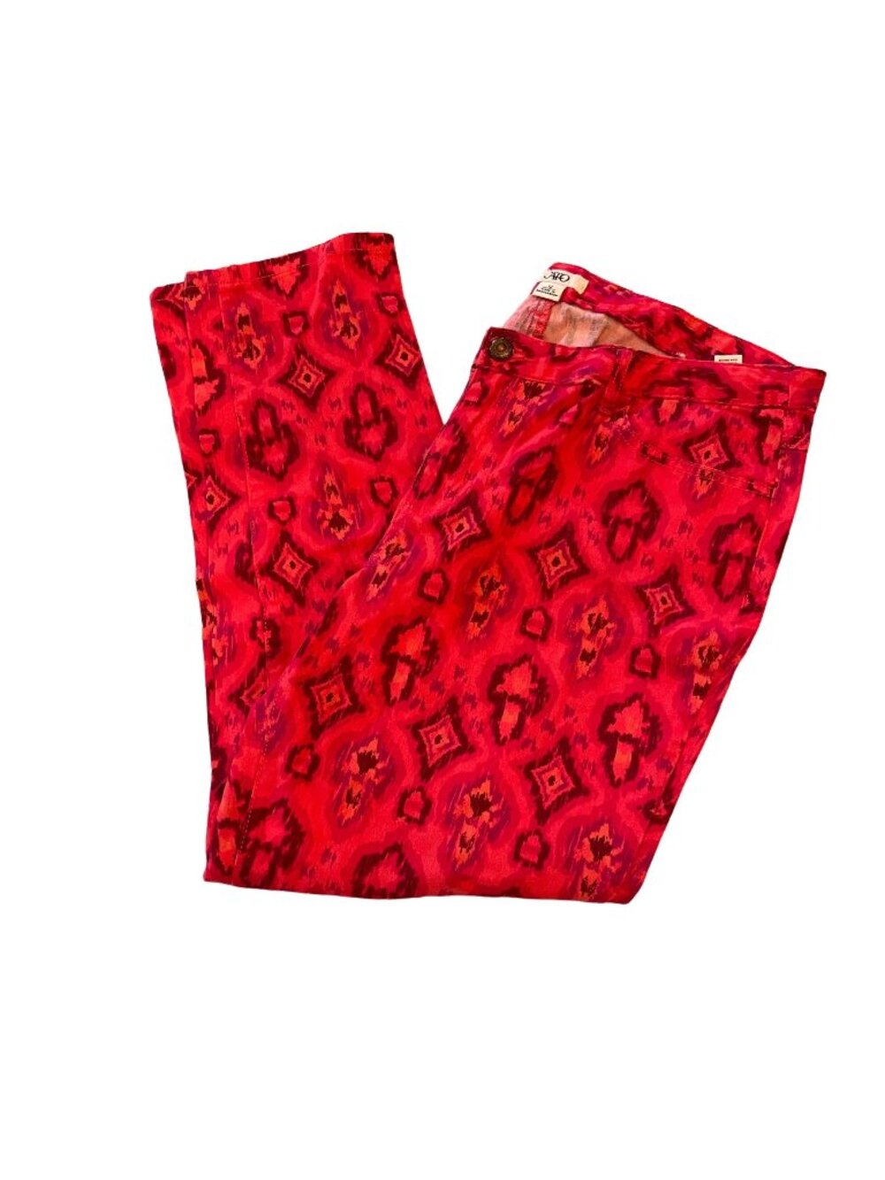 Stretch Cato Women's Jeans Size 12 Red Orange Geometric Pattern